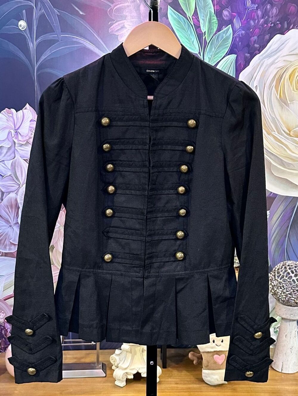 Double Zero Black Military Napoleon Jacket Victorian Peplum Brass Buttons